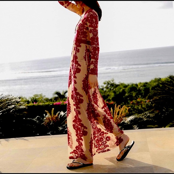 Red Lace Floral Maxi Dress - Picture 2 of 6